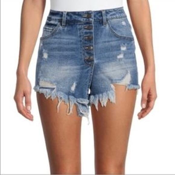 Madden NYC High Rise Button Fly Raw Hem Cut Off Jeans Size XL NWT - Picture 1 of 12